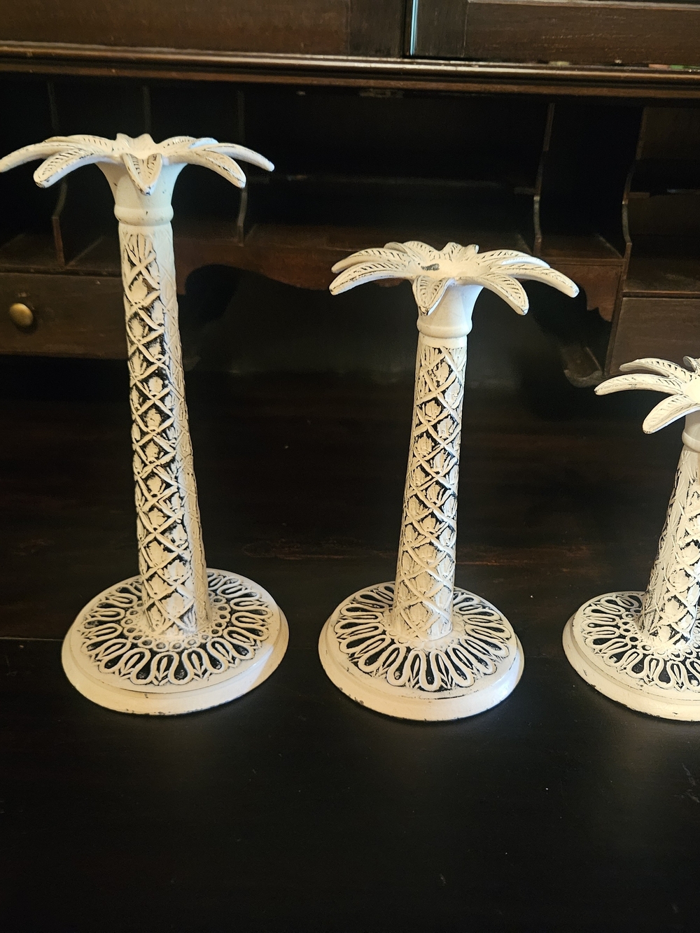 Decorative White Palm Candle Holders Set - Home Accents